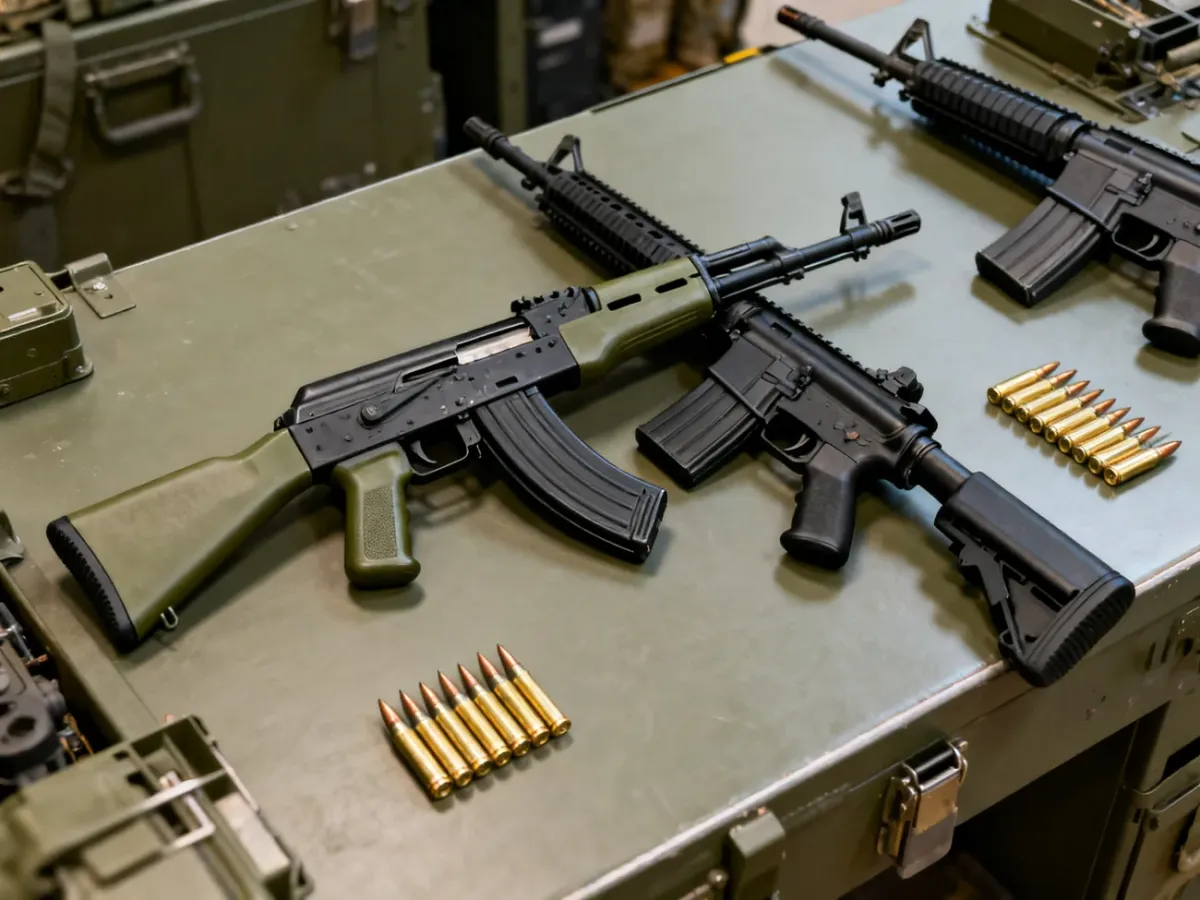 Karabiny AK i M16 z amunicją 7,62 mm i 5,56 mm