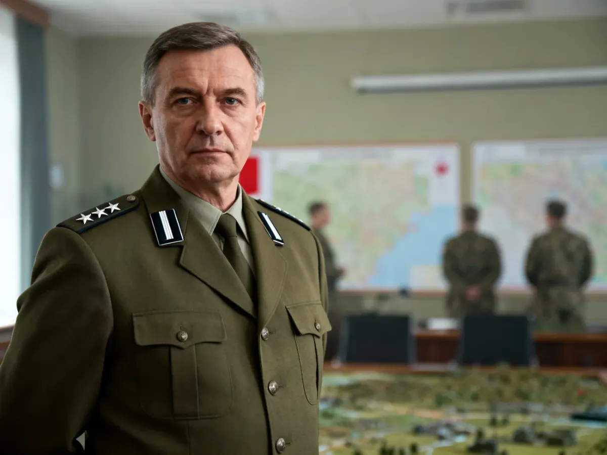 Pułkownik Wojska Polskiego w mundurze podczas pracy w sztabie