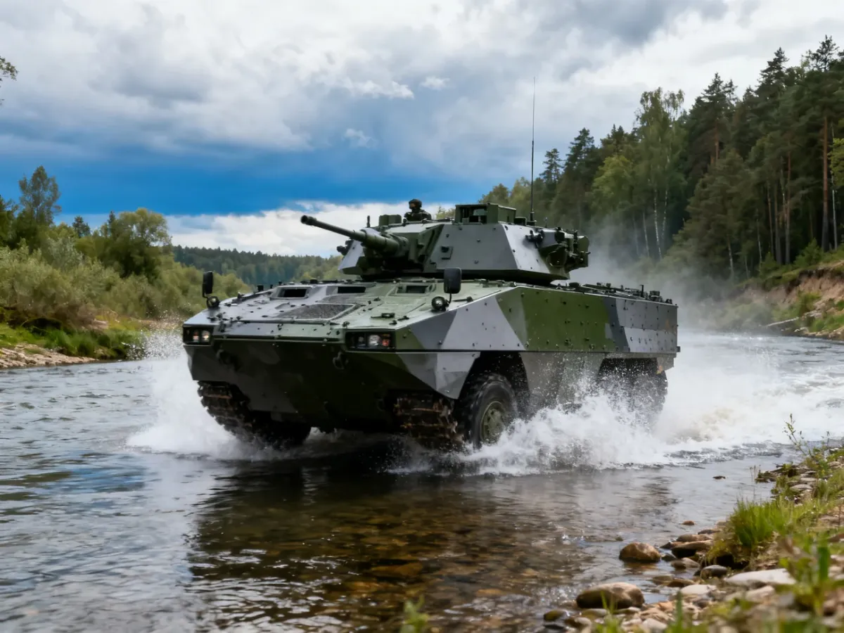 Borsuk infantry fighting vehicle crossing a river during an exercise