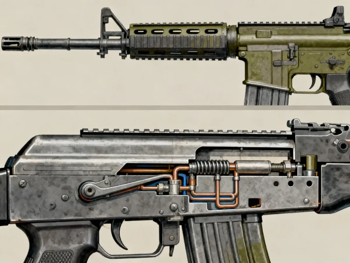 Porównanie układu gazowego AK z tłokiem o długim skoku i systemu DI w M16