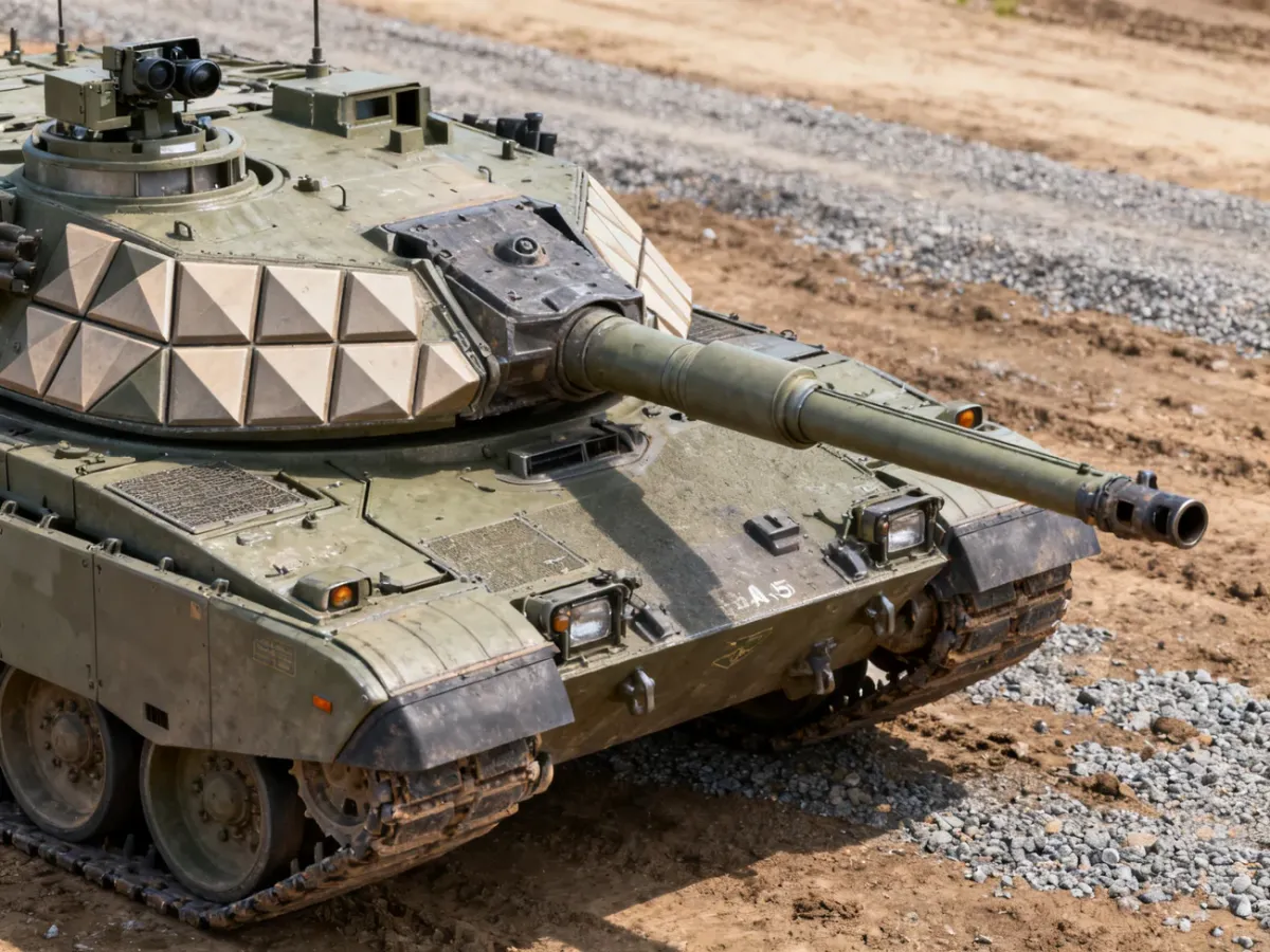 Close-up of the Leopard 2A5 turret with wedge-shaped armor