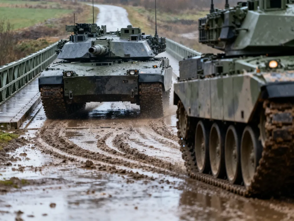 Abrams i Leopard 2PL podczas manewrów w trudnym terenie