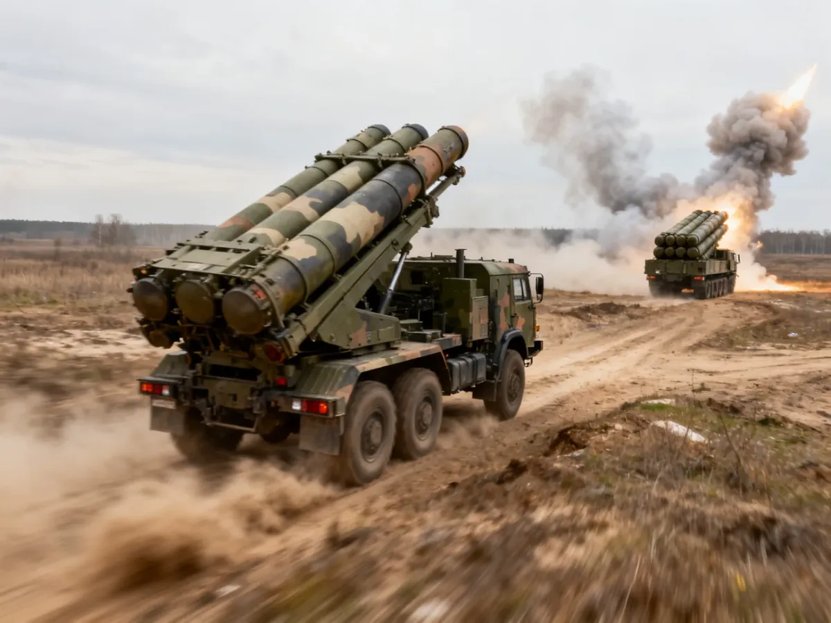 Mobilne wyrzutnie HIMARS i Smiercz opuszczające stanowiska ogniowe