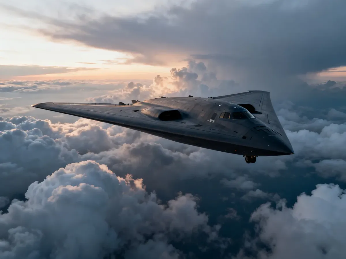 Bombowiec B-2 Spirit lecący nad warstwą chmur