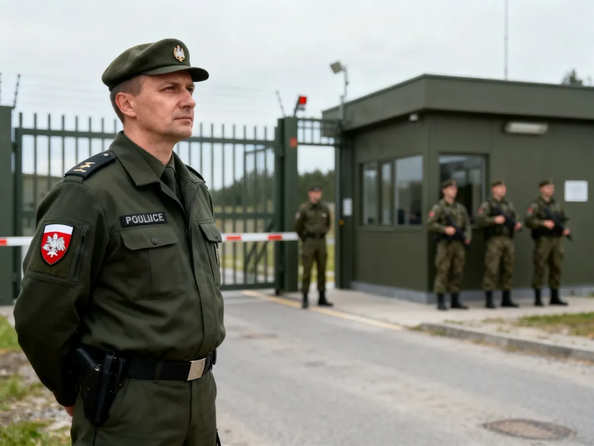Żandarm wojskowy przy wejściu do strzeżonej jednostki wojskowej