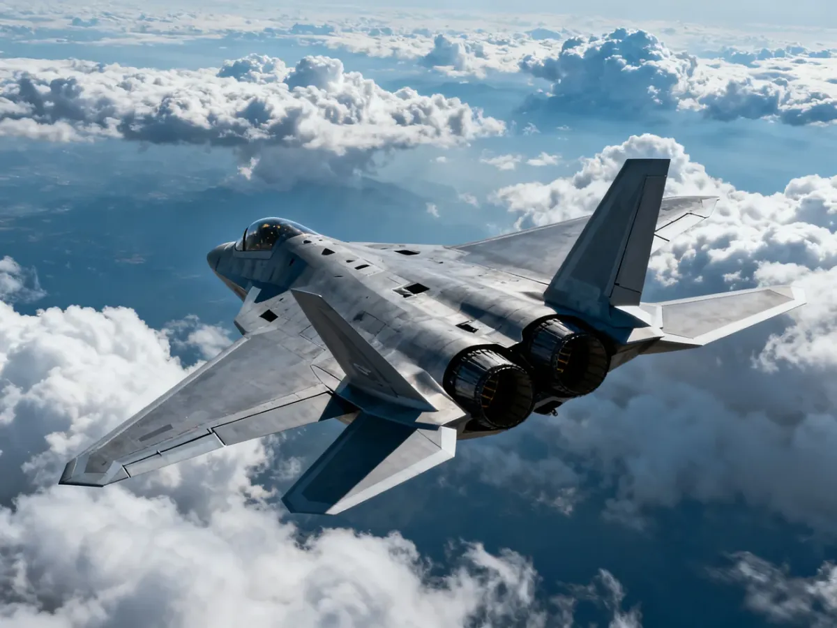 F-22 Raptor lecący wysoko nad chmurami