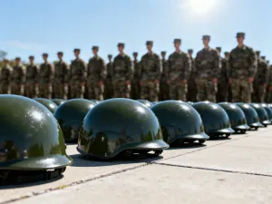 Oficjalny dokument prawny z pieczątką i piórem na biurku, symbolizujący formalne procedury związane z wezwaniem do wojska.