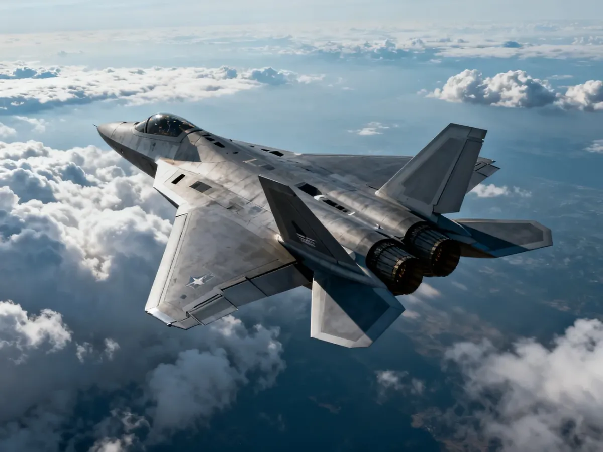 Myśliwiec F-22 Raptor lecący wysoko nad chmurami