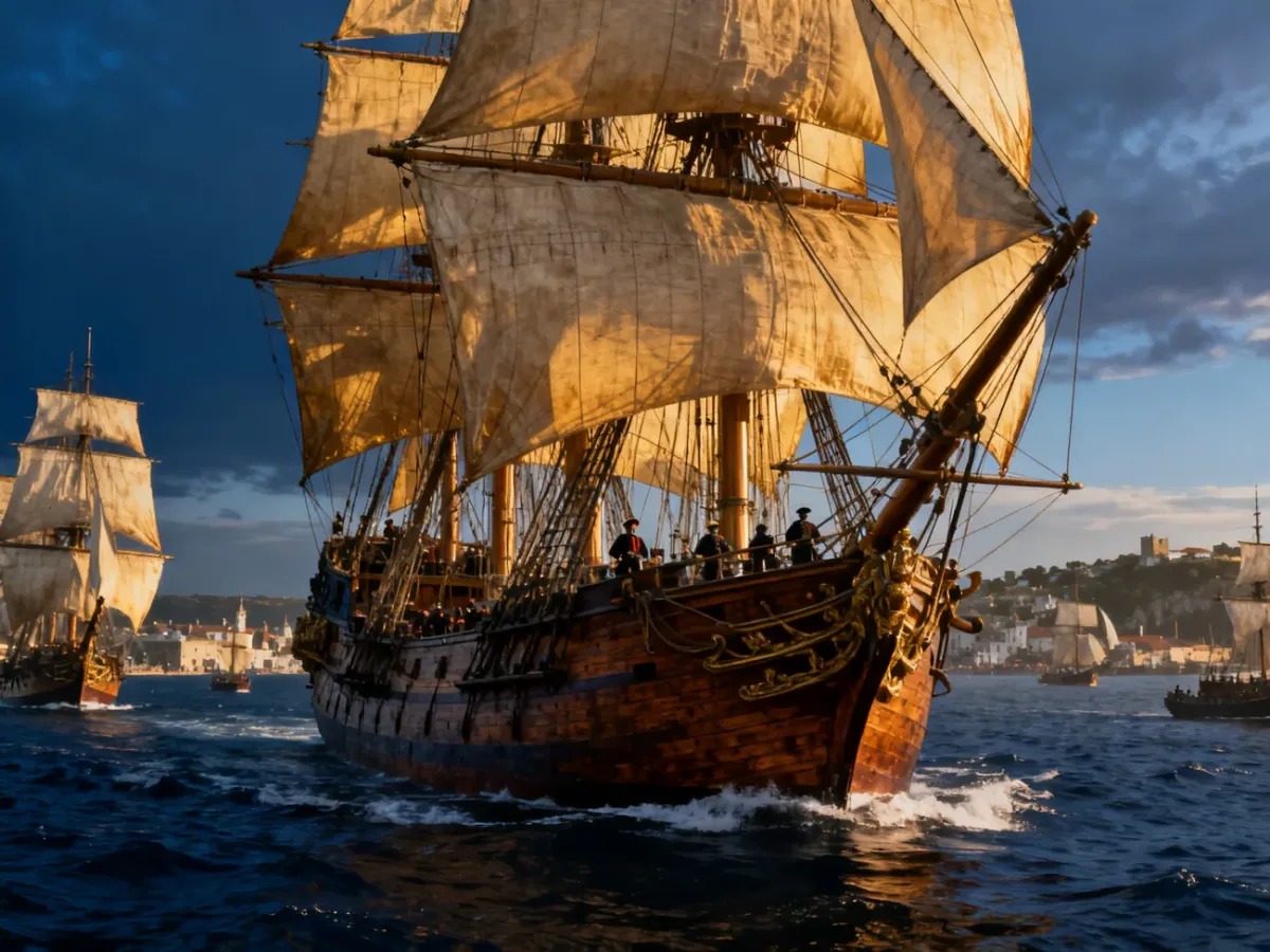 Żaglowe okręty Royal Navy na historycznym szlaku morskim