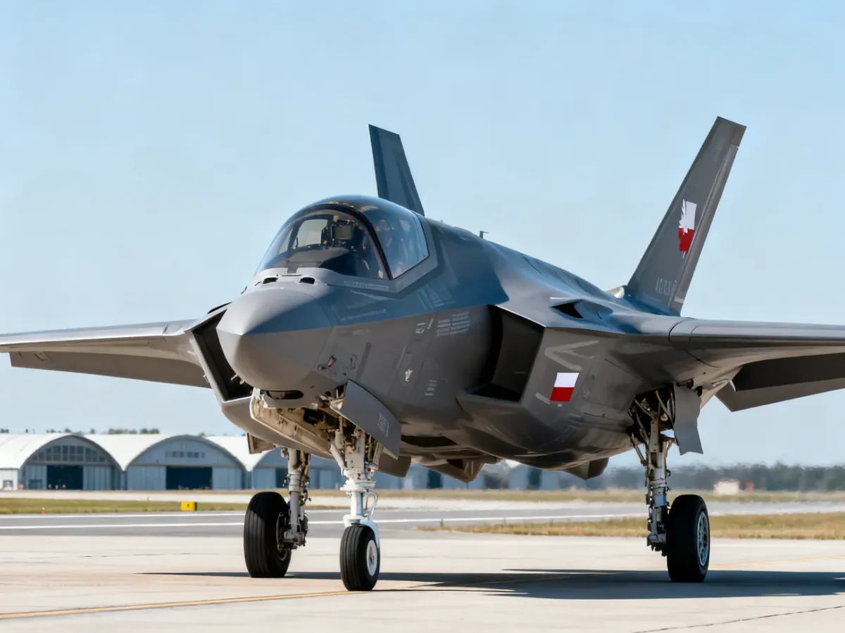 Polski myśliwiec F-35A Husarz na płycie lotniska wojskowego