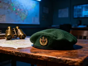 Szyk wojskowy na poligonie o zmierzchu, symbolizujący liczebność i dyscyplinę batalionu.