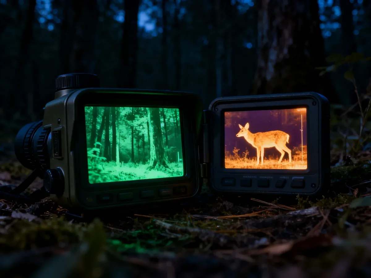 Porównanie noktowizora i termowizora podczas nocnej obserwacji lasu
