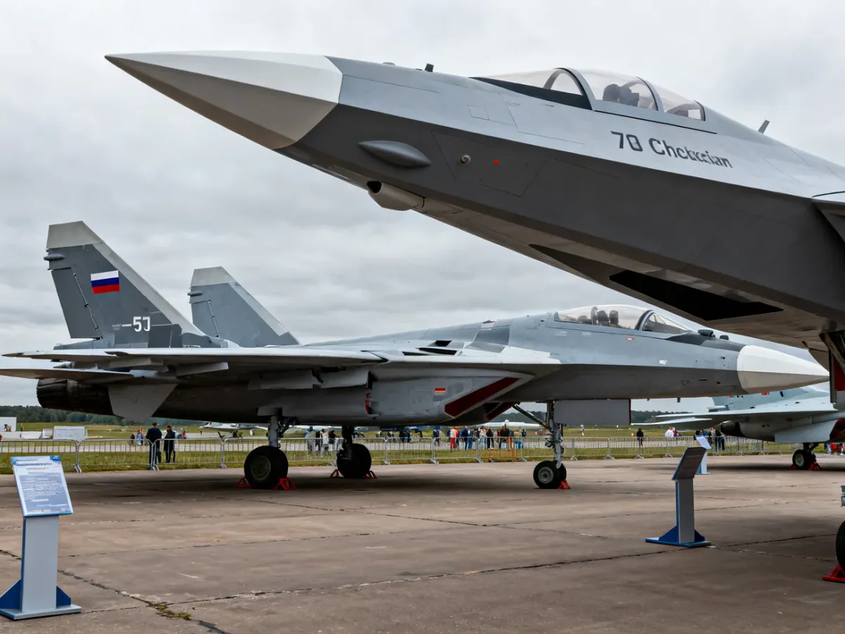 Su-57 myśliwiec obok demonstratora projektowanego Su-75