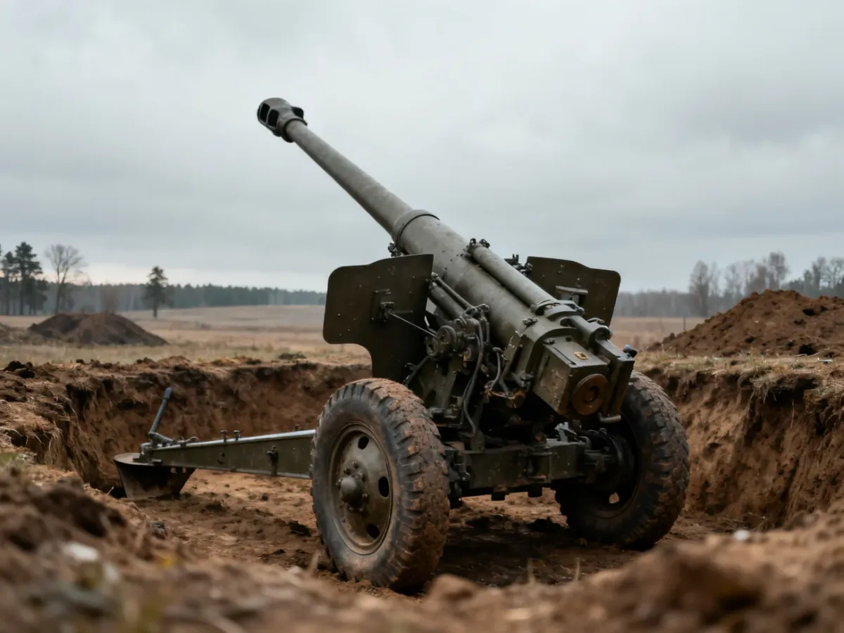 Radziecka haubicoarmata MŁ-20 na stanowisku artyleryjskim podczas II wojny światowej