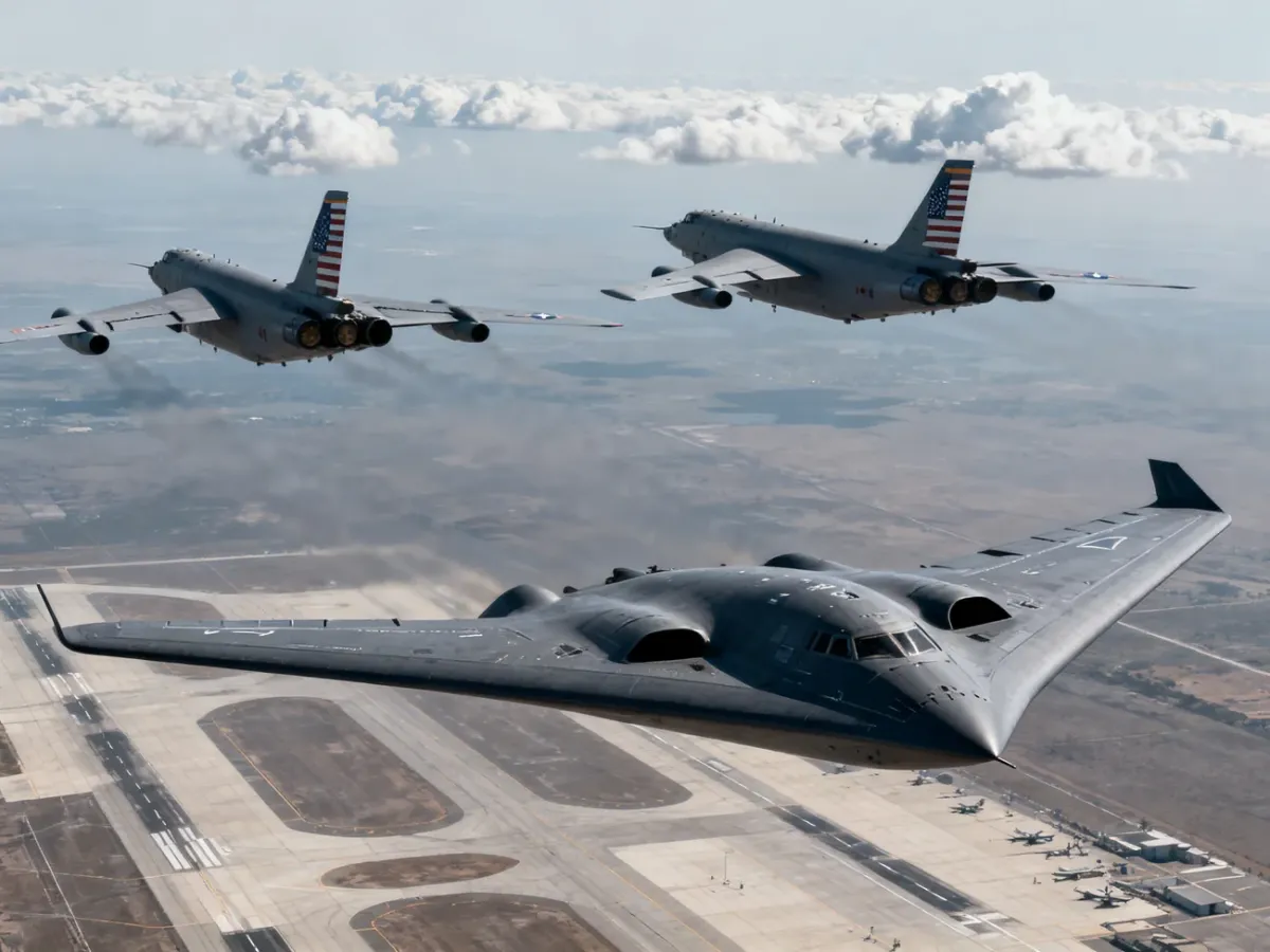 B-52, B-2 i B-21 w locie jako symbole kolejnych generacji amerykańskich bombowców strategicznych