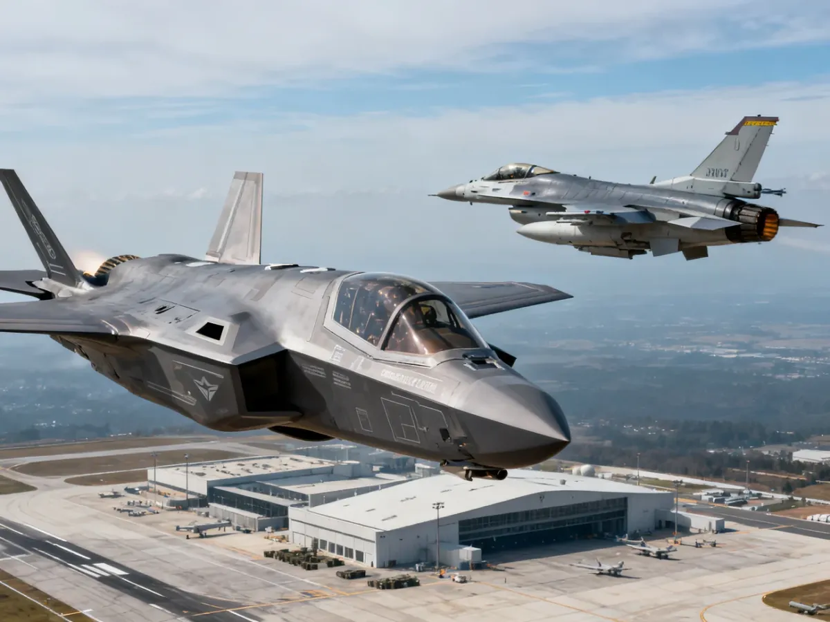 Samoloty F-35A i F-16 lecące razem podczas skoordynowanej misji